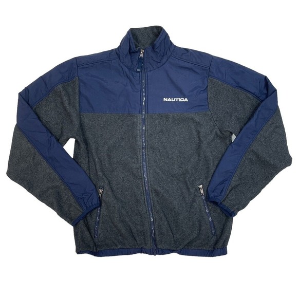Nautica Jacket Boy's Size Large Gray Blue Fleece Full‎ Zip Pockets Casual Warm - Picture 1 of 8